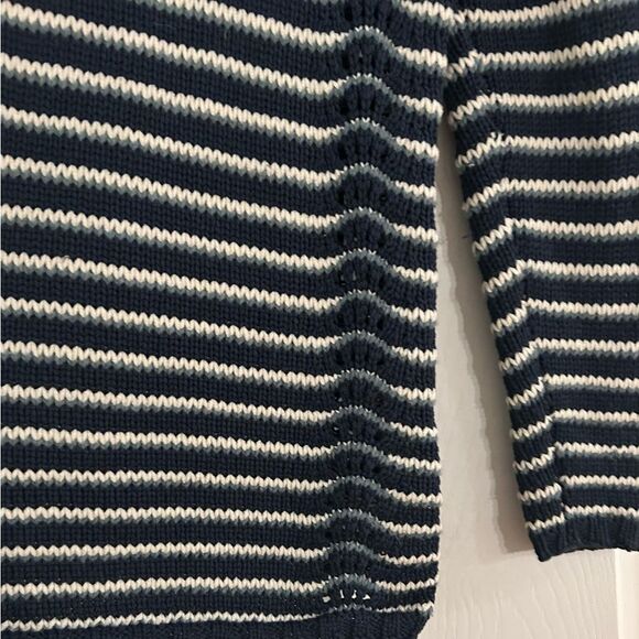 Etcetera 100% Cotton V-Neck Blue White Striped Sweater Size Small - Picture 8 of 10
